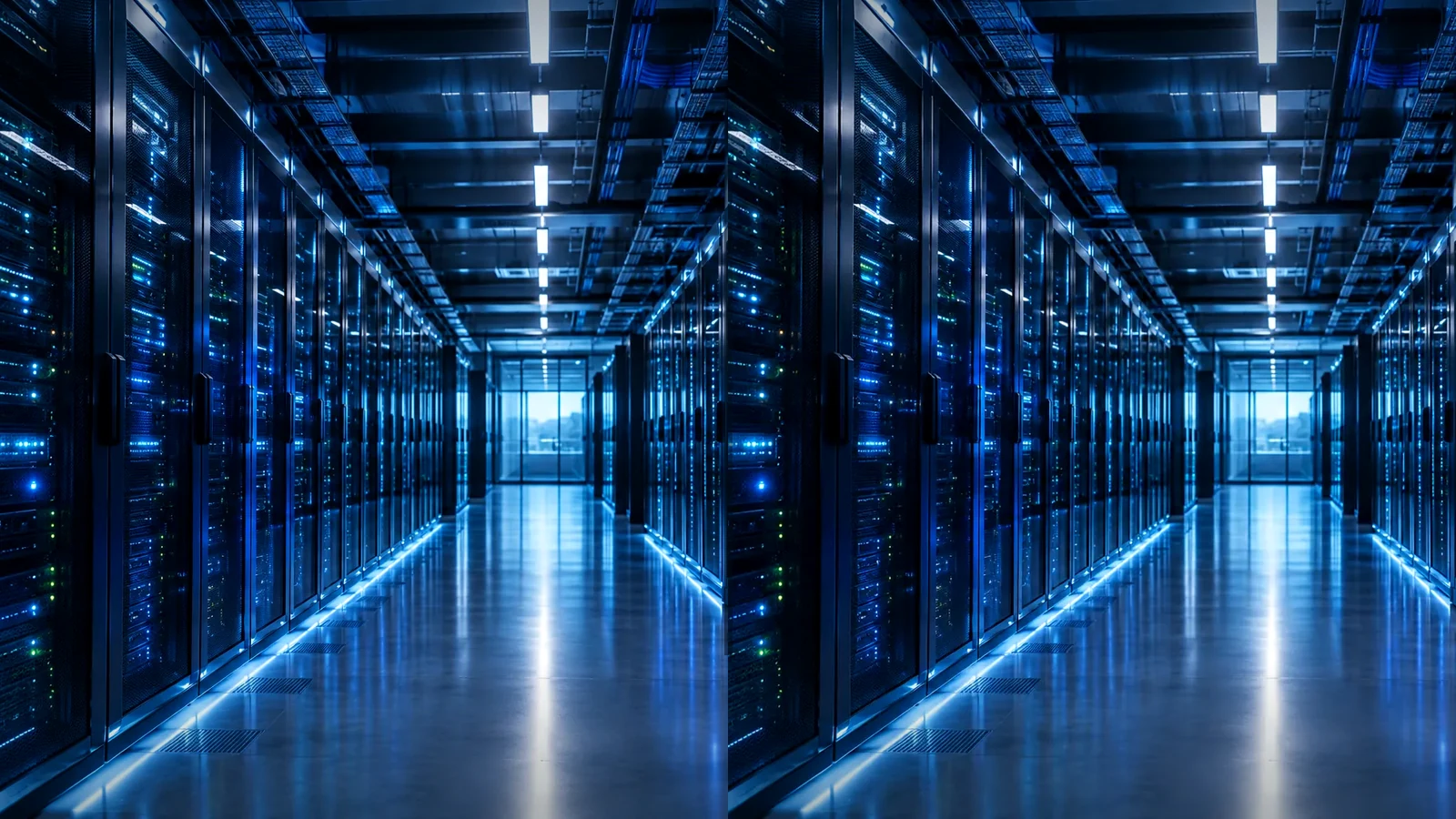 Data-centre aisle after hours