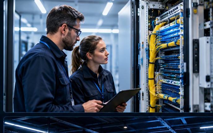 Engineers beside live rack hardware